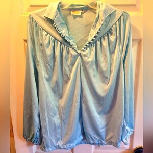 Vintage Fingerhut Fashions button neck light blue shirt 70's